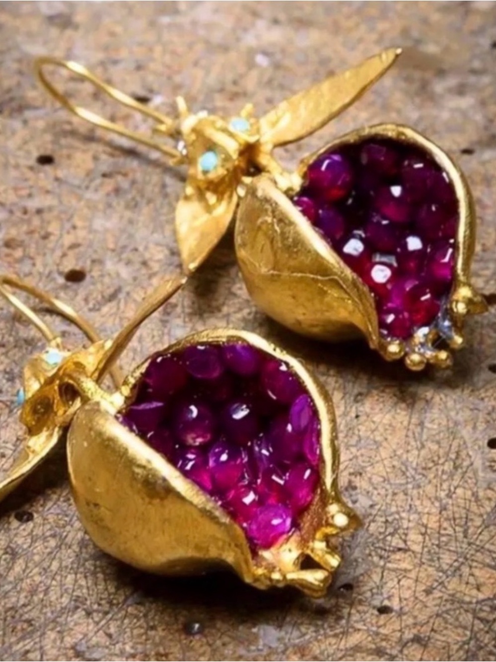 Jeweled Pomegranate Gold Dangle Unique Earrings by Farm Rio via Anthro